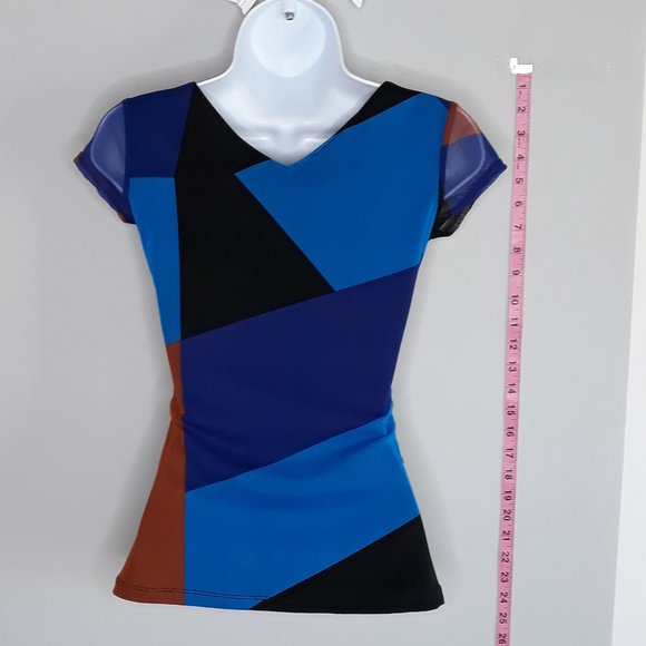 INC • PETITE 2P short sleeve work top rusched sides colorblock slimming women's - Picture 4 of 5